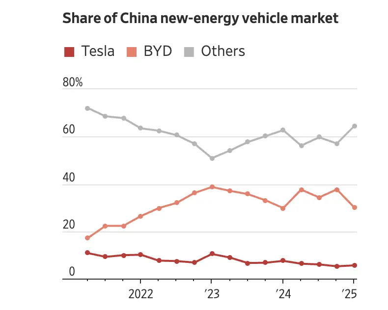 中國特供車擱置、FSD難落地,特斯拉在華走下坡路了? 中國新能源汽車市場份額
